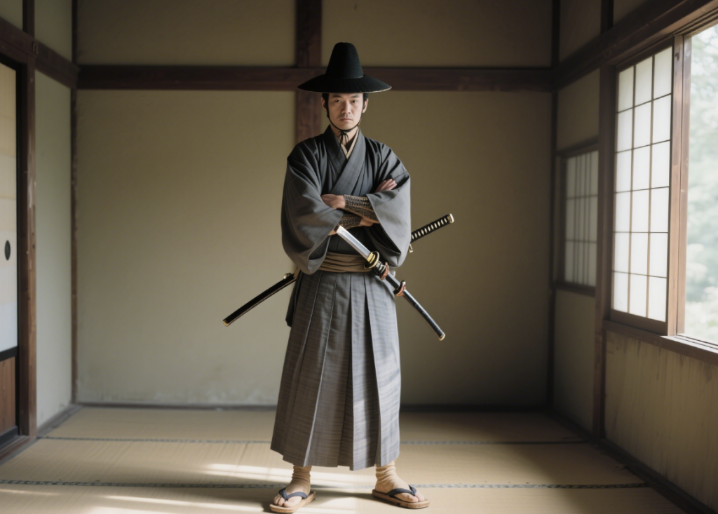 ここに室町時代の武士(直垂や素襖)、